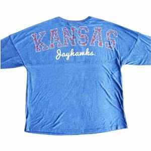 Chicka-d Medium New Kansas Jayhawks Varsity Spirit Jersey Long Sleeve Oversized